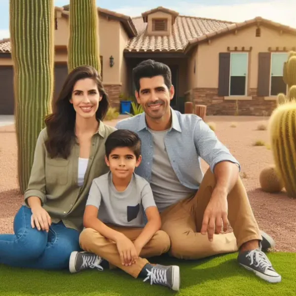 Family on grass in front of home in Phoenix